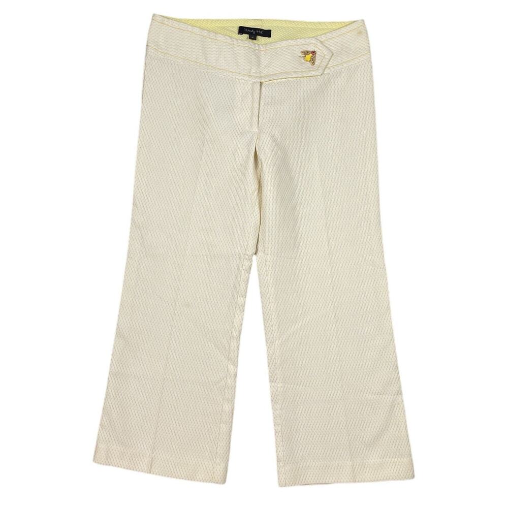 Wendy Hil Womens Size 6 Textured Cropped Pants Yellow White